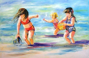  soeur Art - Trois soeurs à la plage Impressionnisme enfant